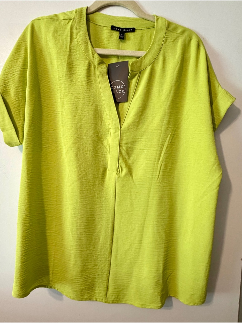 4/$25 Lime Green COMO BLACK Short Sleeve Blouse